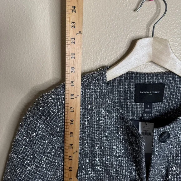Banana Republic Blazer Women's Small Metallic Tweed Jacket Lined Gray Silver - Picture 6 of 8